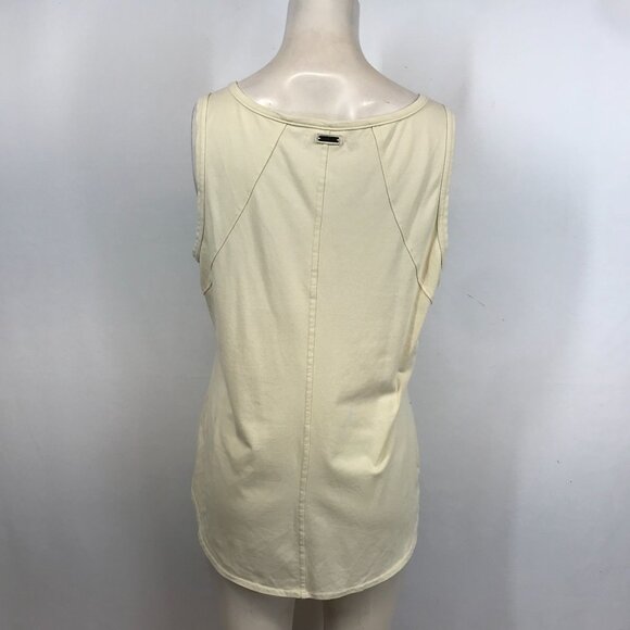PRANA - WOMEN'S LARGE - TAN IVORY SLEEVELESS ROUND NECK BUTTON TANK TOP - Picture 4 of 6